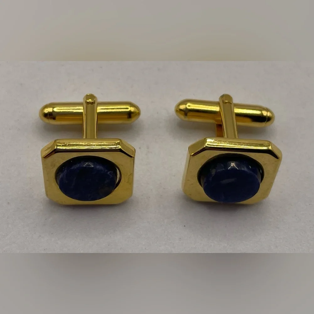 3 for $30 Gold Plated Men’s Square Cuff Link with Lapis Center